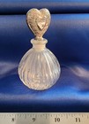 Vintage Glass Perfume Bottle  Silver Plated Filigree Heart Stopper  Cute Vanity