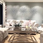 3 Set Silver Starburst Wall Art Home Decor Metal Bling Crystal Rhinestones