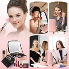 Makeup Train Case With Light   Mirror Large Cosmetic Organizer With Adjustable