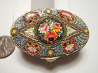 Vintage Italian Oval Metal Pill Box W Ornate Micro Mosaic Floral Design On Lid