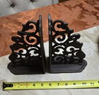 Vtg Rustic Fleur De Lis Bookends Cast Iron Metal Book Ends Set Of 2