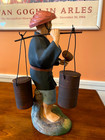 Vintage Hakata Urasaki Clay Figurine Water Carrier With 2 Buckets And Ladle