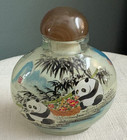 Peking Glass Reverse Inside Hand Painted Snuff Bottle W  Cute Pandas - 3 5 