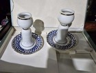 Lomonosov Vintage Cobalt Blue Net Candle Holders Set Russian 22k Gold Plate