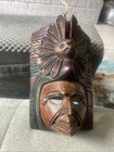Wood Hand Carved Mayan Aztec  Warrior Face Mask  Wall Decor 