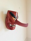 Tengu Oni Red Demon Kagura Mask Japanese Vintage Wooden Hand Painted From Japan