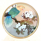 Hung Chu Lee Signed 1985 Bird Floral Round Painting On Silk Framed Asian Art