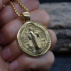 St Saint Benedict Medal Gold Exorcism Pendant Necklace Stainless Steel Gift