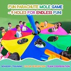 10 Ft Rainbow Play Parachute Mole Game With 9 Holes  Indoor outdoor Fun For K   