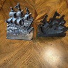 Vintage Pair Heavy Brass Sailing Ships Nautical Metal Bookends