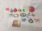 Vintage Lot 15 Christmas Refrigerator Magnets Retro Magnet Santa Snowman Balls