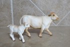 Retired Lot Of 2 Safari Ltd 2 Charolias Cows Calf White Cattle Beef Farm Toys