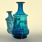 Electric Blue Open Pontil Barber Bottle   Decanter With Black Streaks 7 5    Tall