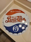 Vintage Pepsi cola  Double Dot Bottle Cap Metal Sign   19 x 2  Dimensions
