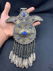 Antique Very Old Kochi White-metal Big Pendent With Natural Lapis Lazuli Stone