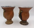 Pair Brazilian Gaucho Tch   Chimarr  o Cuias Hand Carved Porongo Yerba Mate Gourds