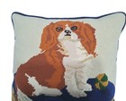 Cavalier King Charles Spaniel Dog Blue Throw Pillow Velvet Backing Embroidered