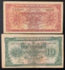 1943 Belgium Paper Money - 5   10 Francs Set Of Banknotes 