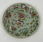 Antique Chinese Celadon Enameled Famille Rose Porcelain Plate  19 C
