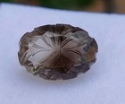 13 Ct Unique Intricate Faceting Hand Carved Smoky Quartz Gemstone - Oval Cut 