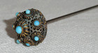 Victorian Hatpin   Unique Setting   Opaque Blue Stones Flower Center   11 5   