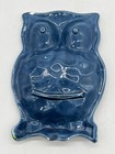 Vintage Blue Ceramic Owl Shaped Spoon Rest With Yellow And Green Accents