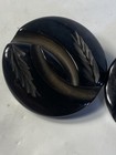 Antique Pair Black Carved Bakelite Buttons 1 1 2    Feather Swirl