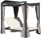 Domi Aluminum Outdoor Daybed Retractable Canopy Bed  Double Chaise Lounge  grey