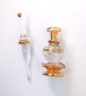 4  Egyptian Hand Blown Perfume Glass Bottle Amber Gold Trim Vintage