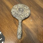 Vintage Ornate Metal Hand Mirror Silver Tone Floral Design