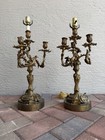 Vintage Antique Gilt Bronze French Louis Xv Style Candelabra Table Lamp Pair