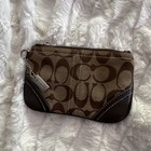 Coach Signature Logo Zip Coin Wallet Wristlet W  Wrist Strap Brown Beige