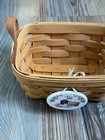 Longaberger Sweet Basil Basket W  Leather Handles   Porcelain Tie On 1998 7x5