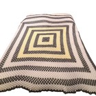Handmade Crochet Throw Blanket Gray Cream Yellow Square Spiral Granny Afghan