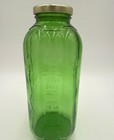 Vintage Embossed Green Glass Refrigerator Water Bottle Gold Metal Lid 32 Oz Lid