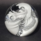 Caithness Snow Trail Scotland White Black Stripe Glass 3  Paperweight Signed Num