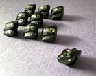 9 Vintage Diminutive Square Black Glass Buttons W tiny Hand Painted Rose