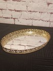 Vtg Oval Mirror Glass Vanity Tray Perfume Filigree Dresser 13x 9x1 75  High Frsh