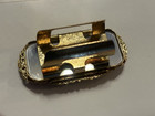 Vintage Gold Tone Filigree Lipstick Holder  Hanging Mirror And Rhinestones 