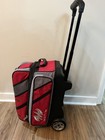 Motiv Vault 2 Ball Roller Bowling Bag Red Gray Telescoping Handle Wheels Pockets