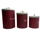 Jdy Inc Red Metal Kitchen Canister Set 3 Piece Flour Sugar Coffee Vintage