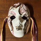 Ceramic Hand Painted Mardi Gras Mask New Orleans 7  Decor Vintage 1980s Signed
