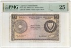 1969 Cyprus Certified  pmg Very Fine 25  One Pound Note Professionally Graded
