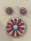 Vintage Signed Burke Enamel On Copper Brooch Clip Earrings Set Mcm Floral