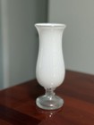 Mid-century Modern Boho Frosted White Cased Glass Vase - 10   Hurricane Pedestal