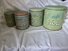 Vintage 4 Piece Kitchen Canister Set Tea Coffee Sugar Flour Metal Storage Tins