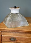 Antique Industrial Light School House Vintage Holophane Glass Shade Ceiling Lamp