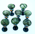 Set Of 8 Antique Chinese Hand Carved Jasper spinach Jade Wine Cups W  Orig Box