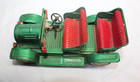 Vtg 1950s  Japan Tin Litho Friction Toy Car Green Red  Barrel Hood