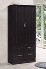 2-door Armoire 2-drawers Clothing Rod Sturdy Durable Wood Storage Any Room Black